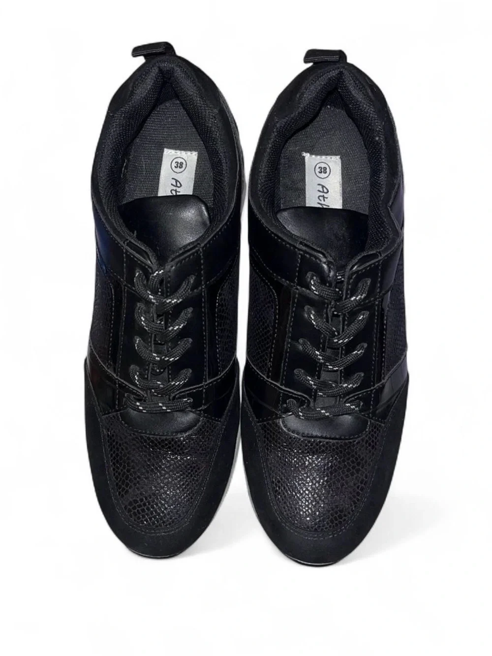 Women's Black Platform Lace-Up Sneakers with Contrast Sole